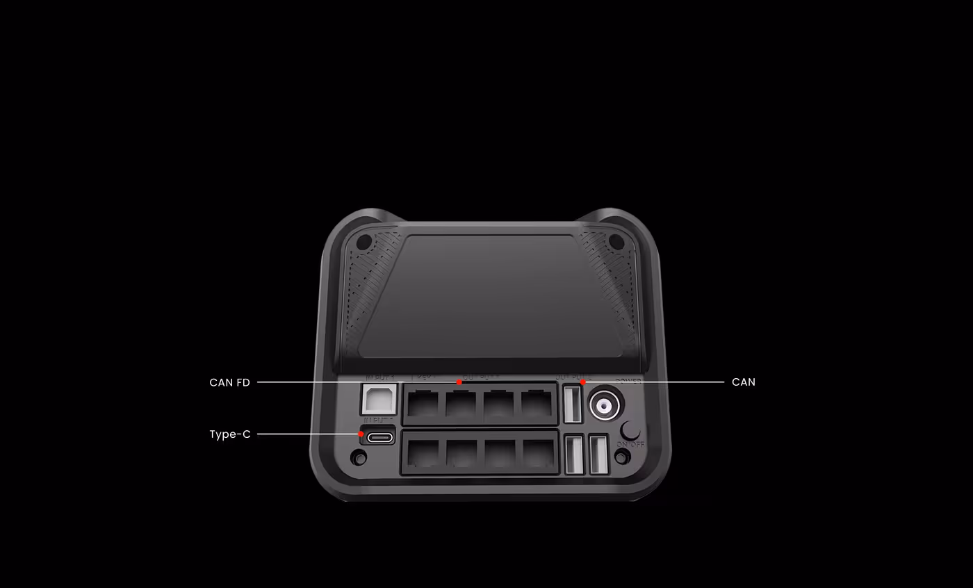 Rear view of the wheelbase displaying built-in connection ports and ecosystem extender options