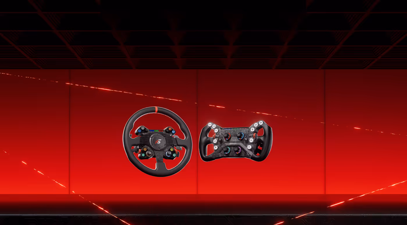 Simagic steering wheel options showcasing specialized rims for GT and rally driving styles