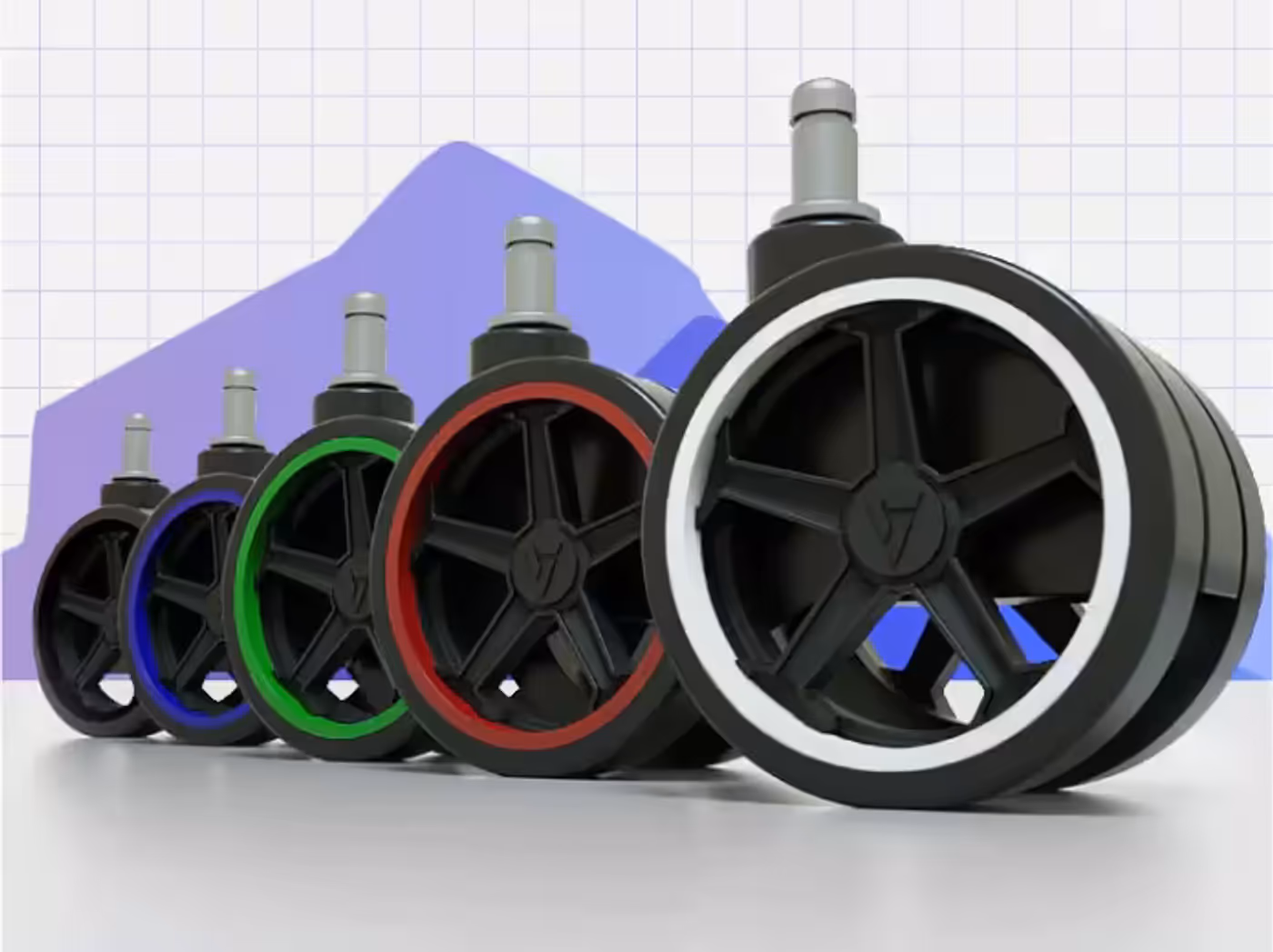 Motorsports-inspired polyurethane coated casters for smooth surface gliding