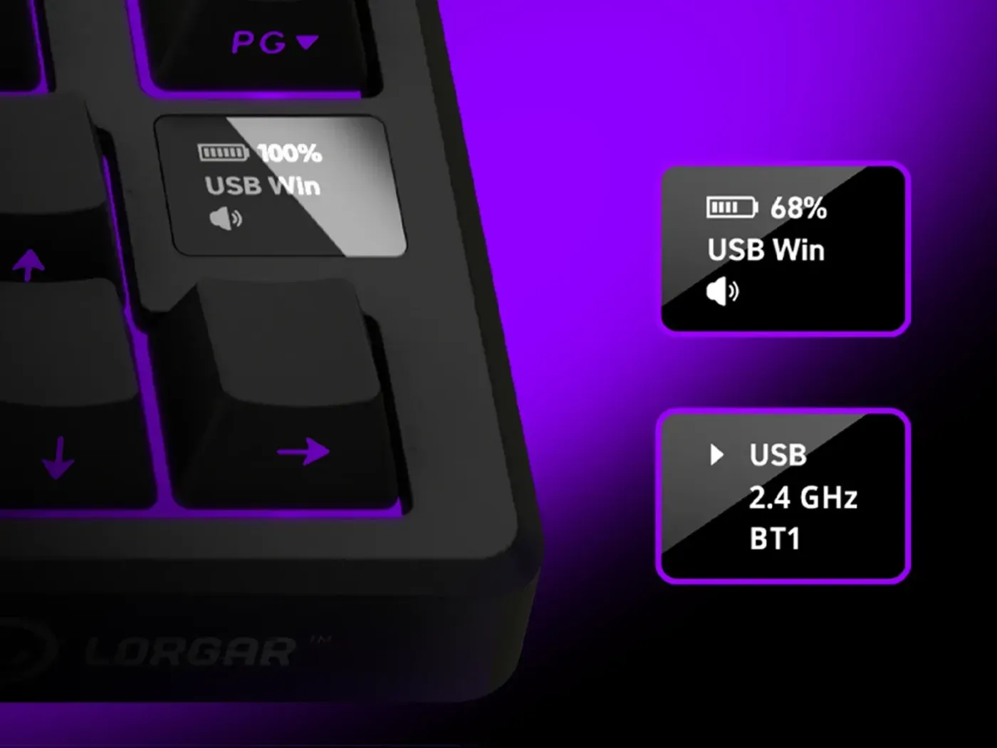 0.66-inch OLED display showing connection status and battery level