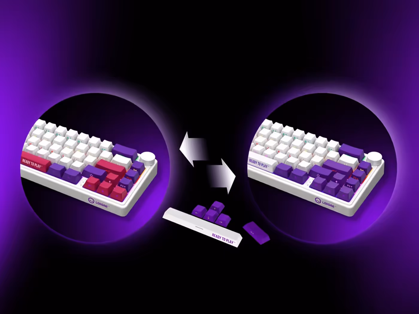 Keycaps showing side-printed legends