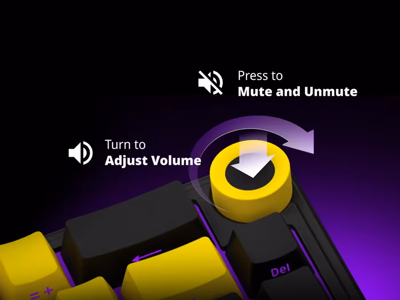 Precision rotary multimedia knob on the keyboard