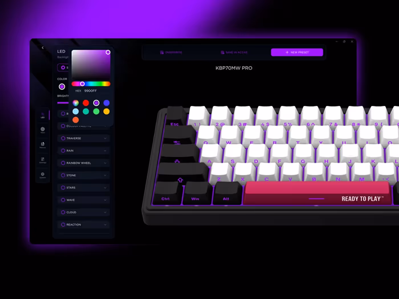 Vibrant RGB lighting across the keyboard