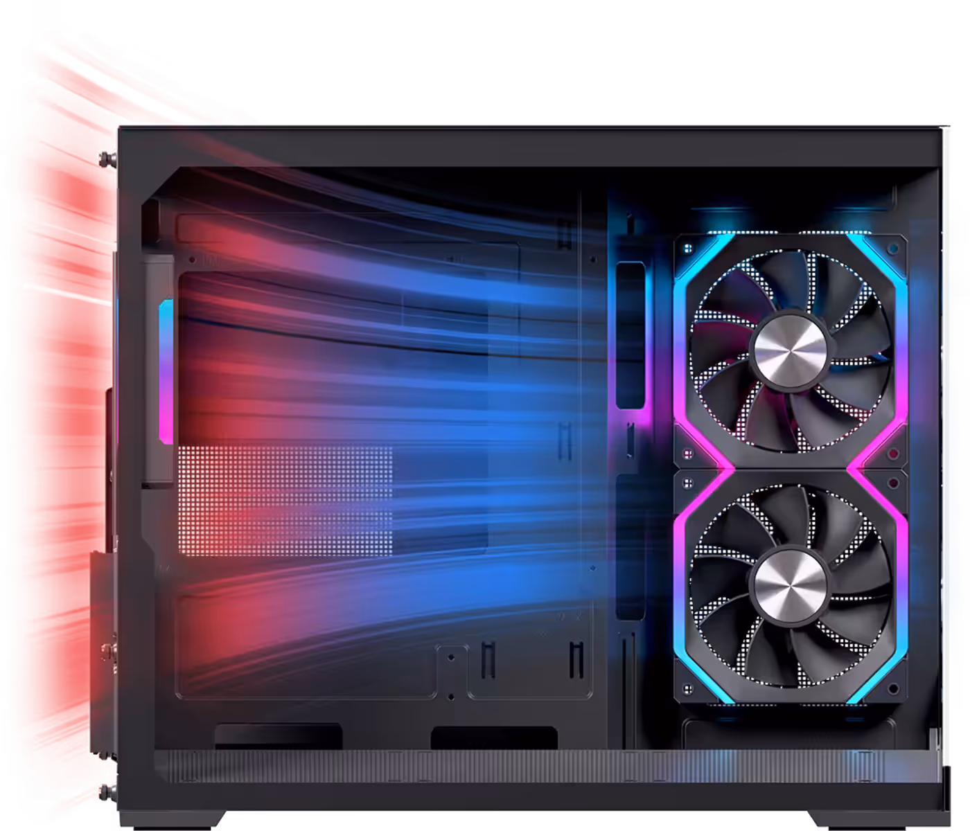 Slanted base design of the SM300 case for enhanced cooling airflow