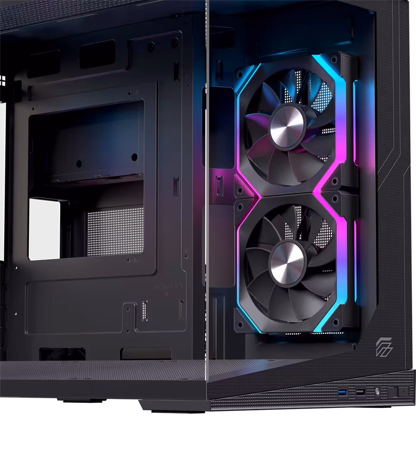 Tempered glass side panel providing clear view of internal components