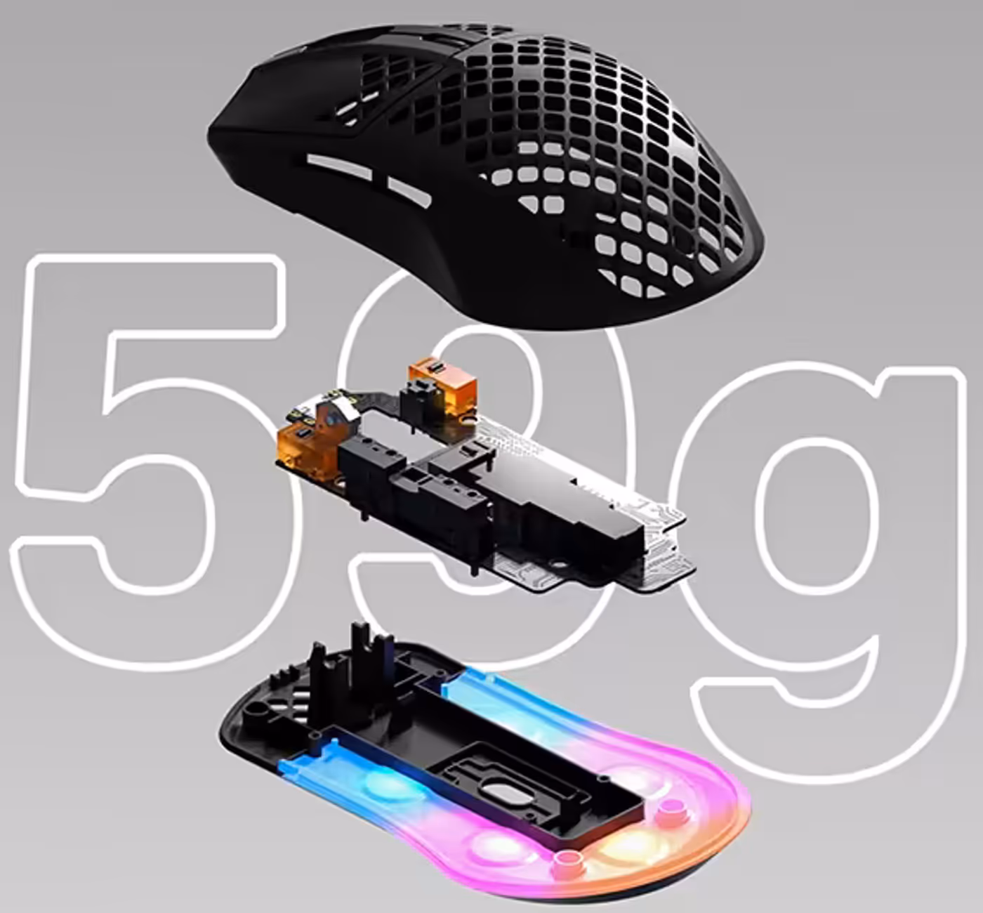 Ultralight 59g construction of the Aerox 3 gaming mouse for precise reactions