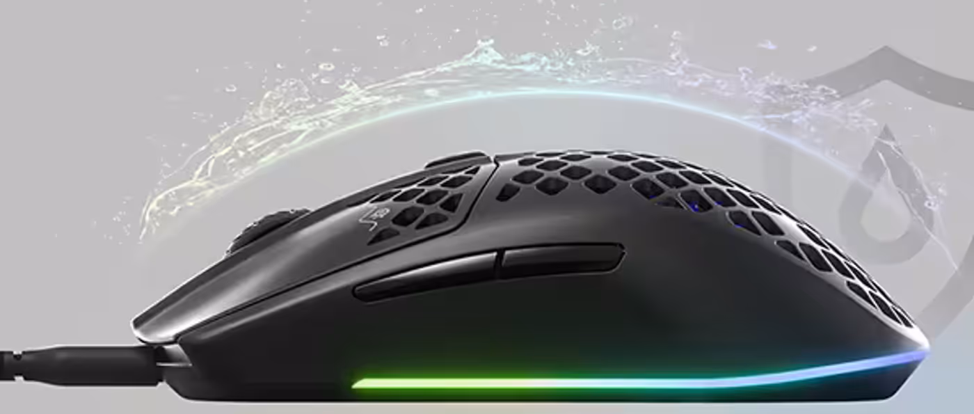 Aerox 3 gaming mouse featuring AquaBarrier IP54 protection against dust and water