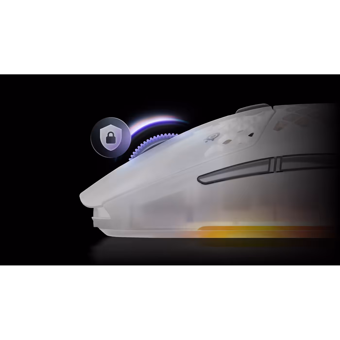 Side view of the Aerox 3 Wireless Gen 2 Ghost with the scroll lock icon