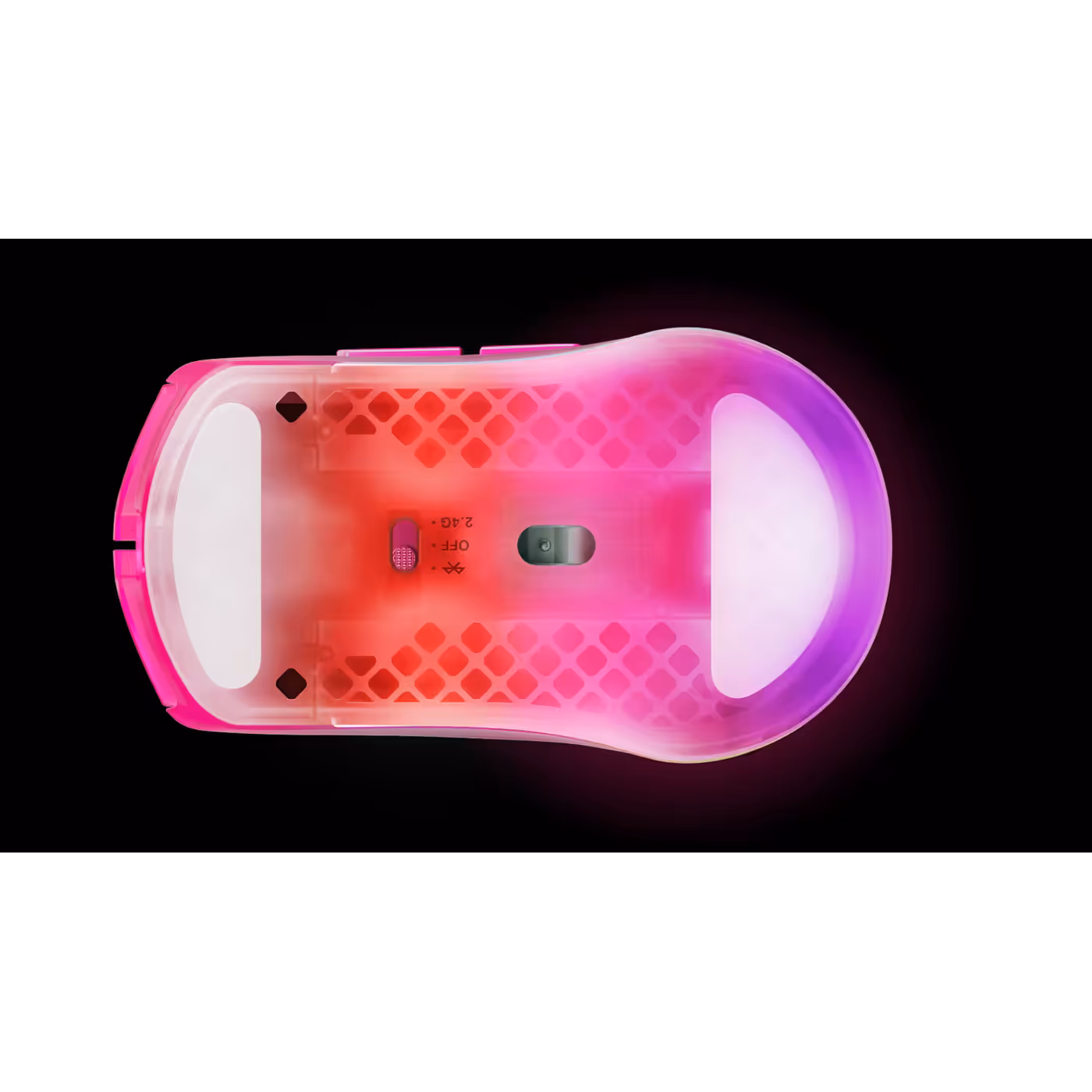 Underside of the Aerox 3 Wireless Gen 2 Magenta Haze with PTFE feet