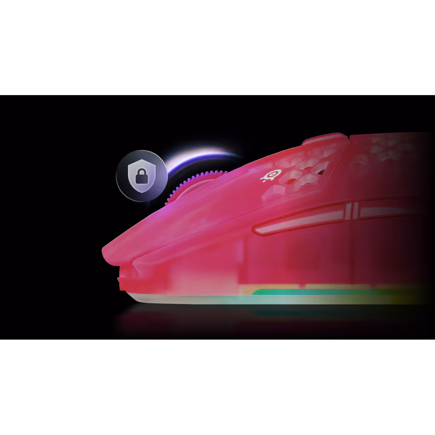 Side view of the Aerox 3 Wireless Gen 2 Magenta Haze with the scroll lock icon