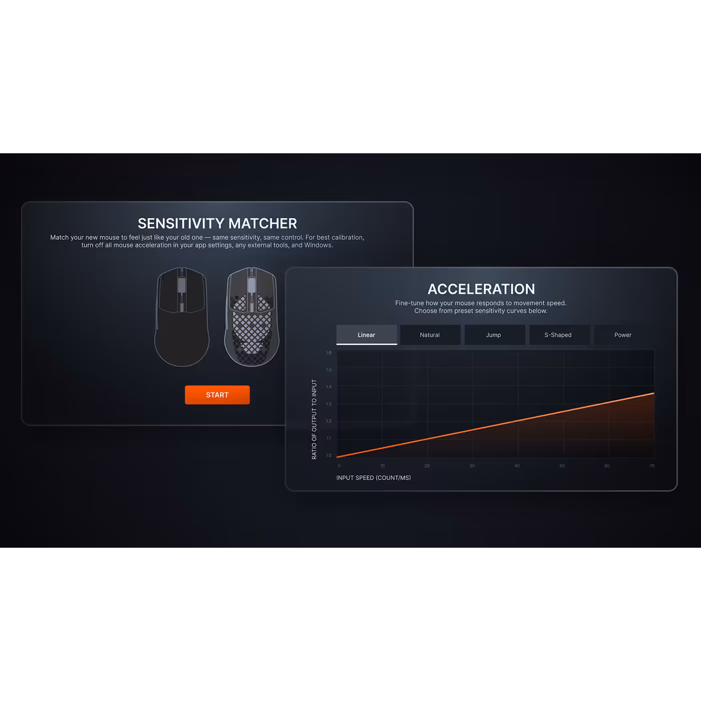 SteelSeries GG Sensitivity Matcher and acceleration curve screens