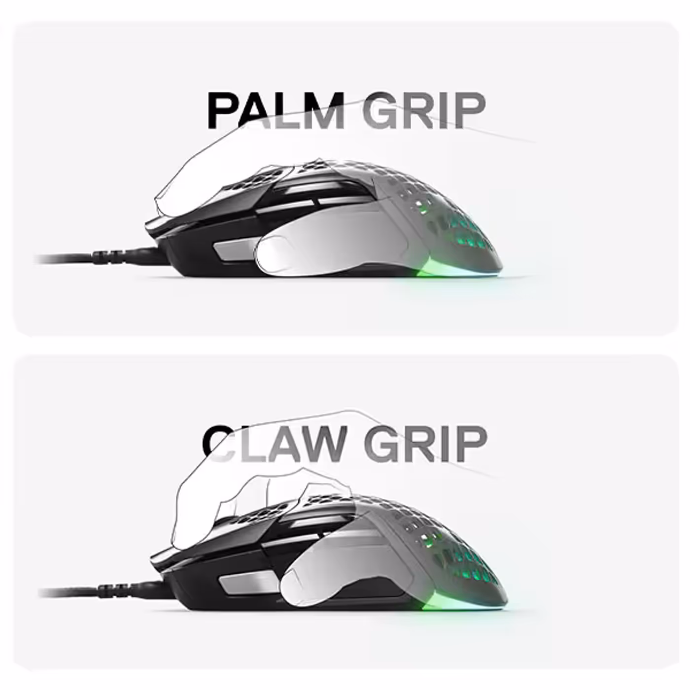 Ergonomic dimensions and grip style compatibility of the Aerox 5