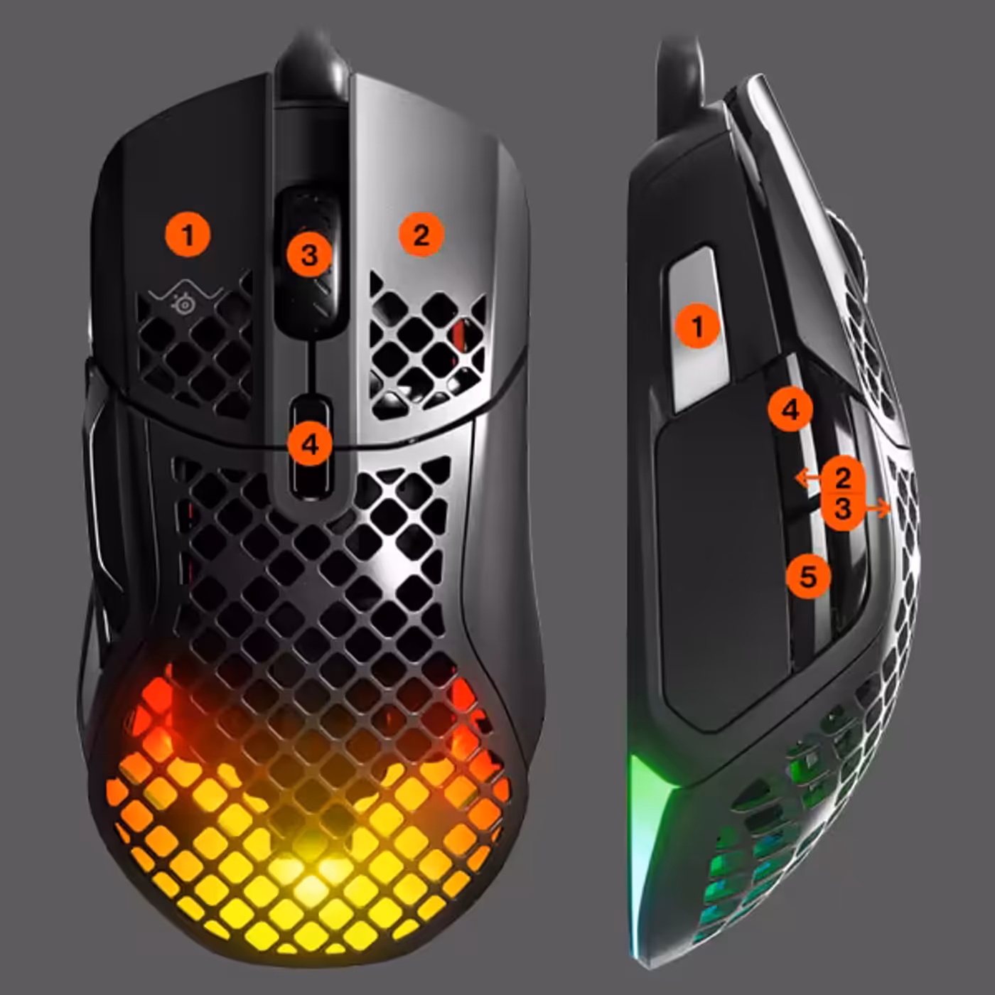 Programmable button layout of the SteelSeries Aerox 5 Gaming Mouse