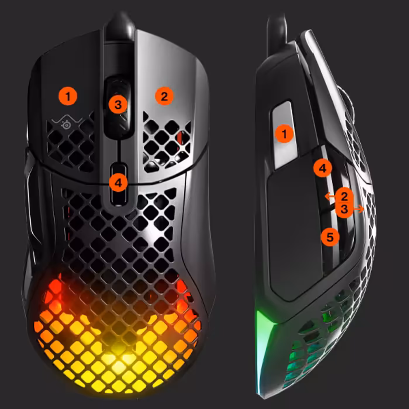 Aerox 5 Wireless Gaming Mouse showing customizable buttons