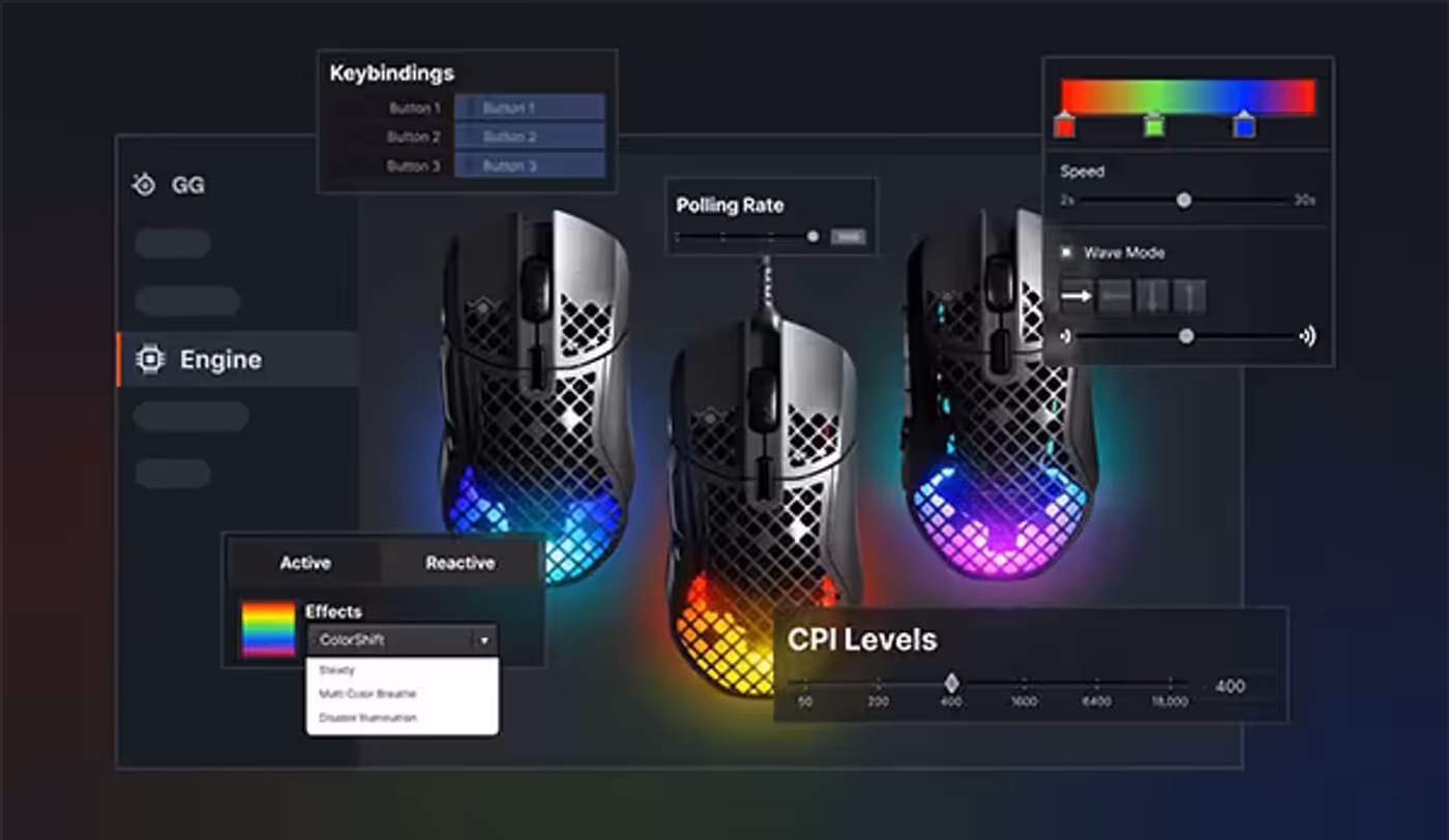 SteelSeries Engine interface for Aerox 5 Gaming Mouse customization