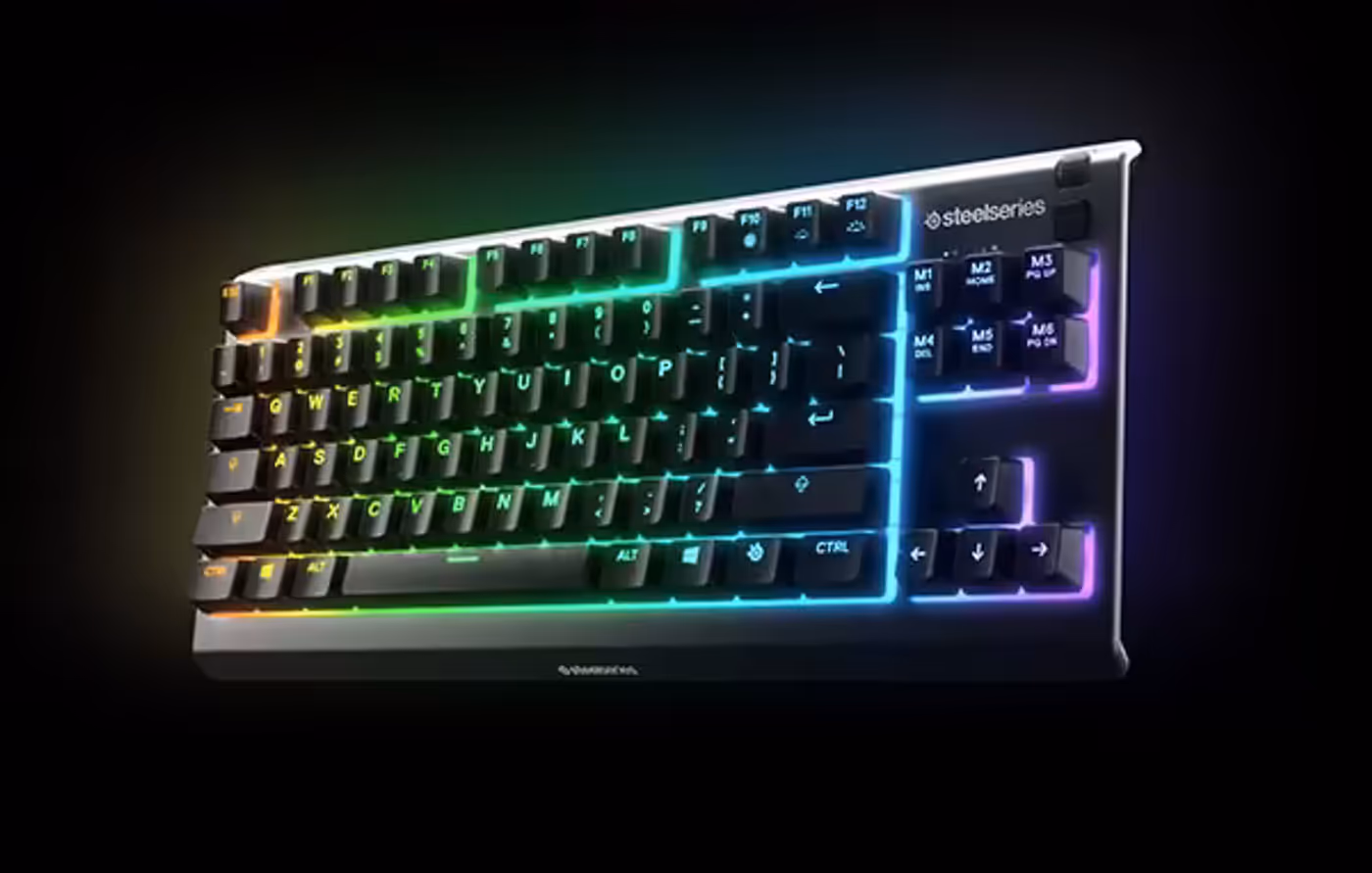 SteelSeries Apex 3 TKL RGB Gaming Keyboard showcasing RGB lighting features