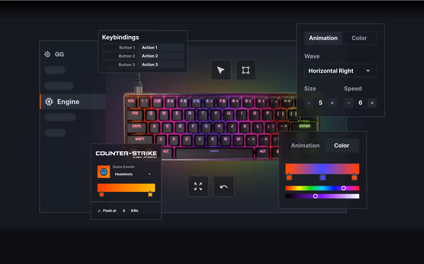 SteelSeries Engine software interface for per-key RGB and actuation customization