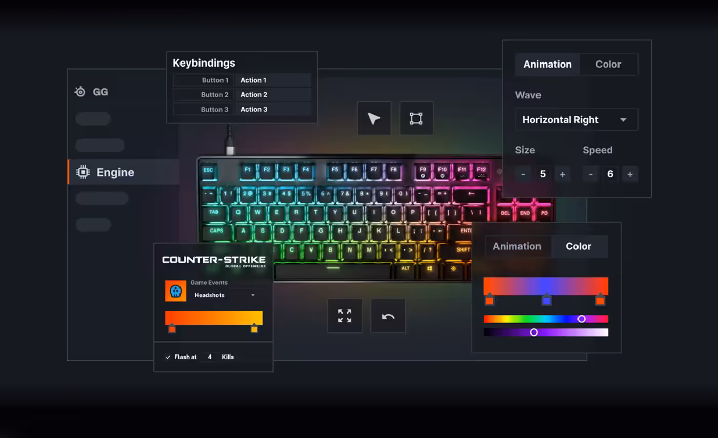 SteelSeries Engine software configuring per-key lighting on the Apex 9 TKL