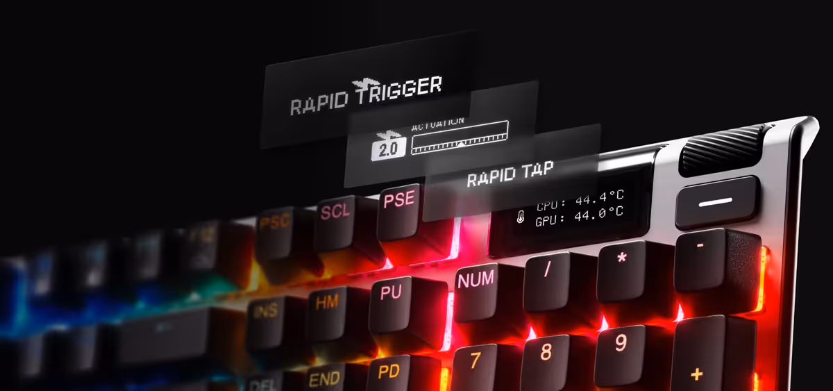 OLED Smart Screen on SteelSeries Apex Pro Gen 3 Mechanical Gaming Keyboard desktop view