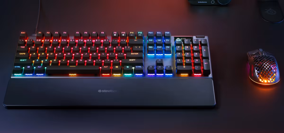 SteelSeries Apex Pro Gen 3 RGB Mechanical Gaming Keyboard reactive lighting desktop view