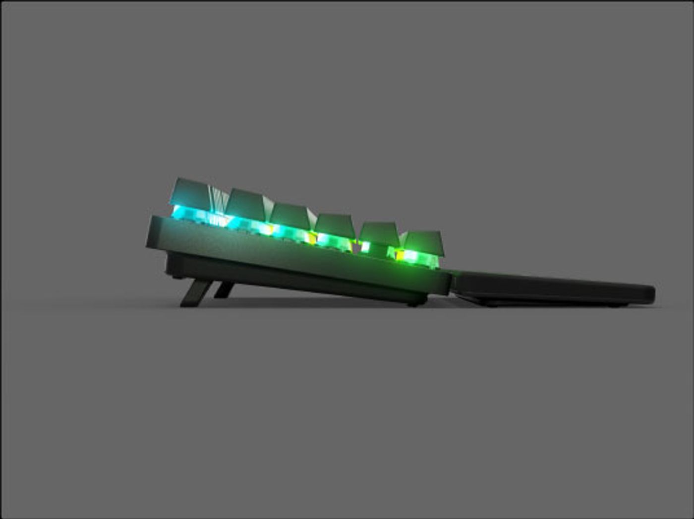Height-adjustable tilt legs on the underside of the Apex Pro TKL Wireless