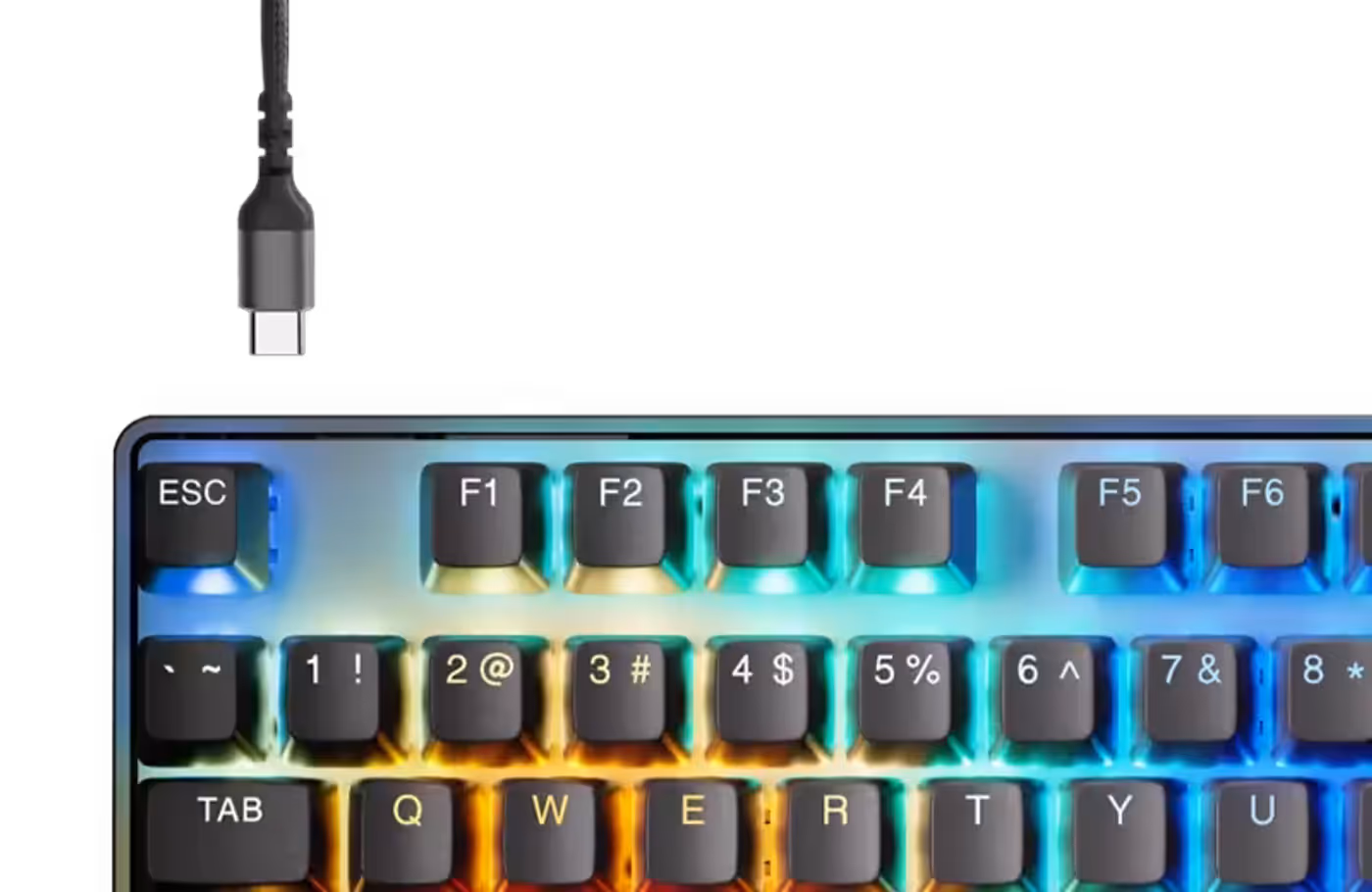 Heavy-duty braided USB Type-C cable connected to gaming keyboard