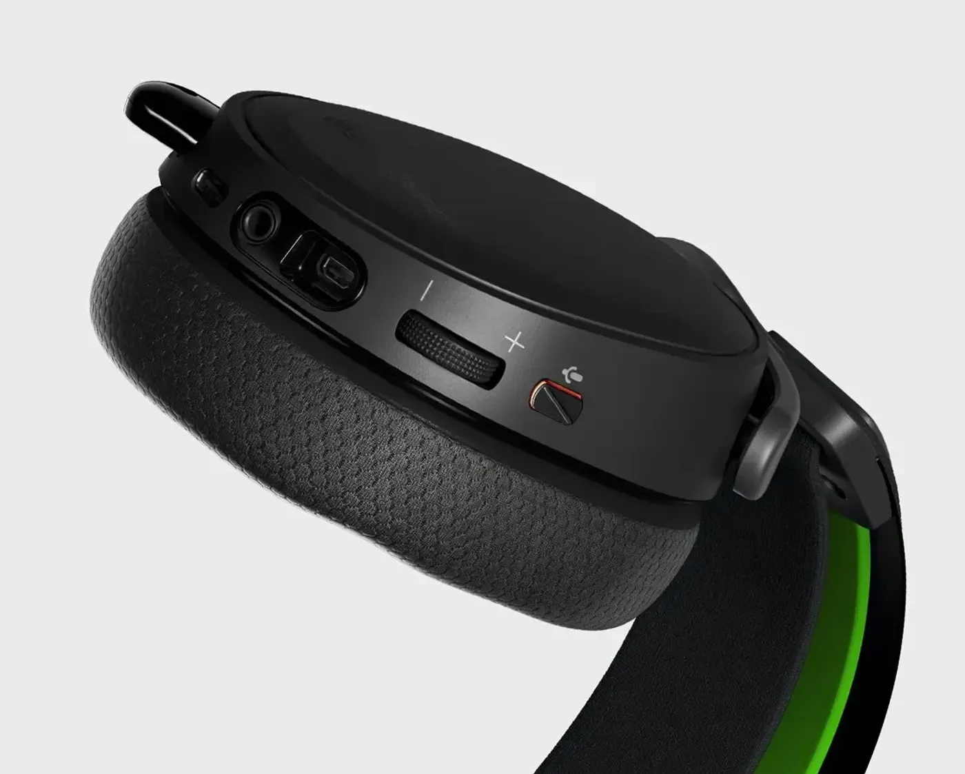 View of the convenient on-ear controls for volume and mute