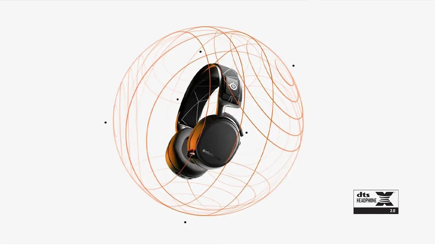 Arctis 9 headset displaying DTS Headphone:X surround sound technology