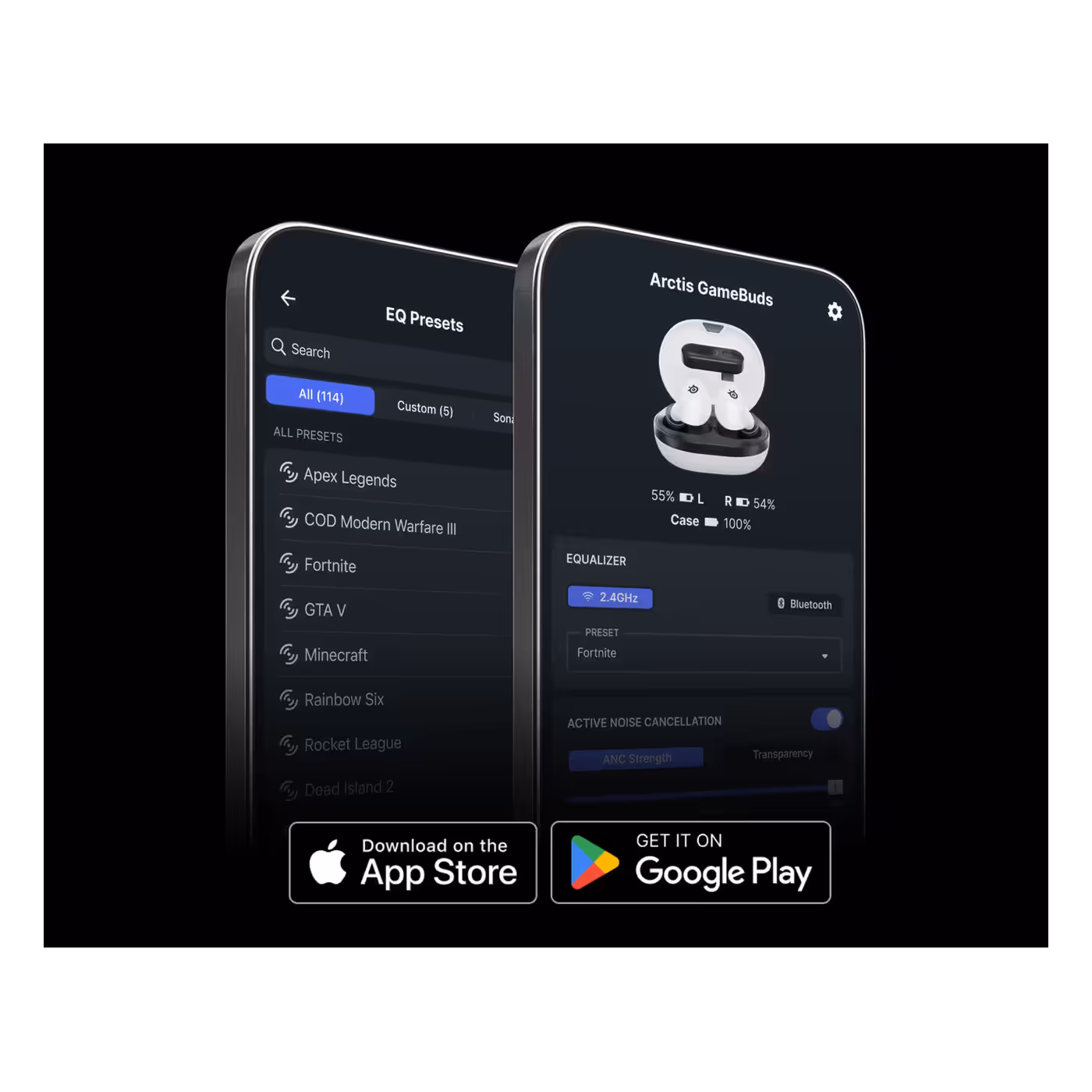 Arctis Companion App screens with the White GameBuds