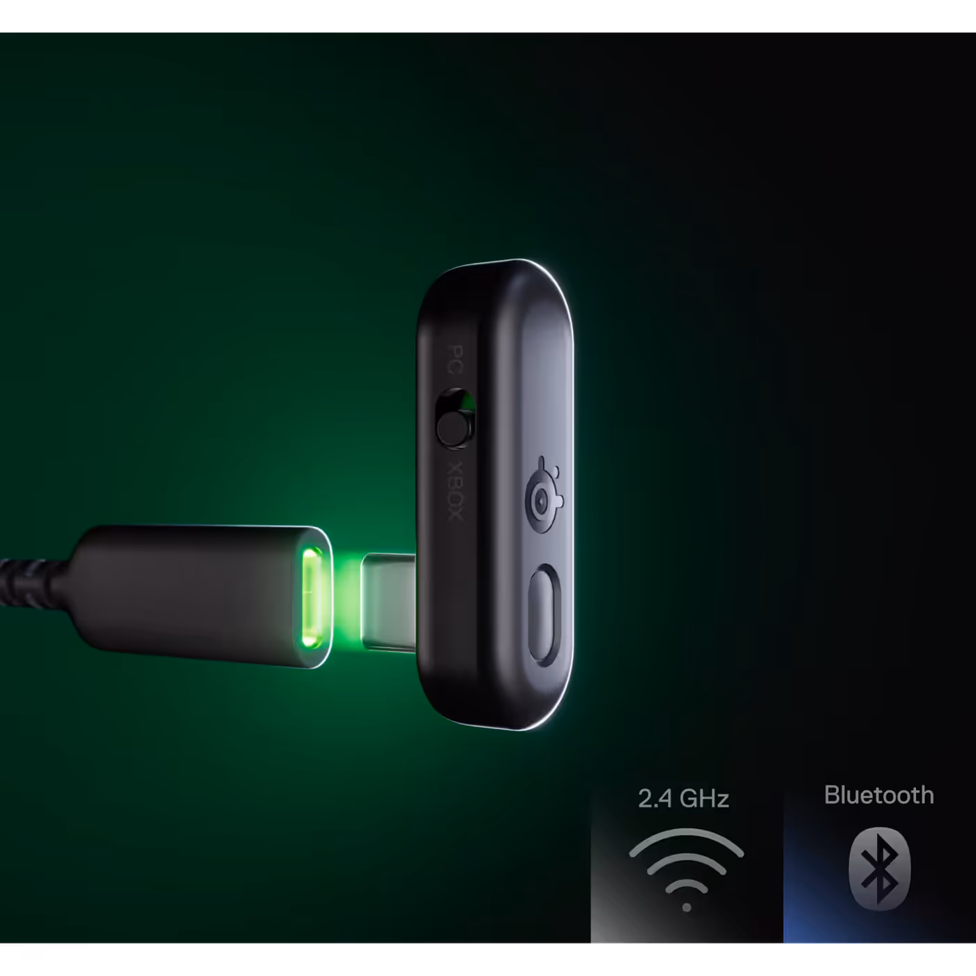 Arctis GameBuds USB-C dongle with the 2.4GHz and Bluetooth icons