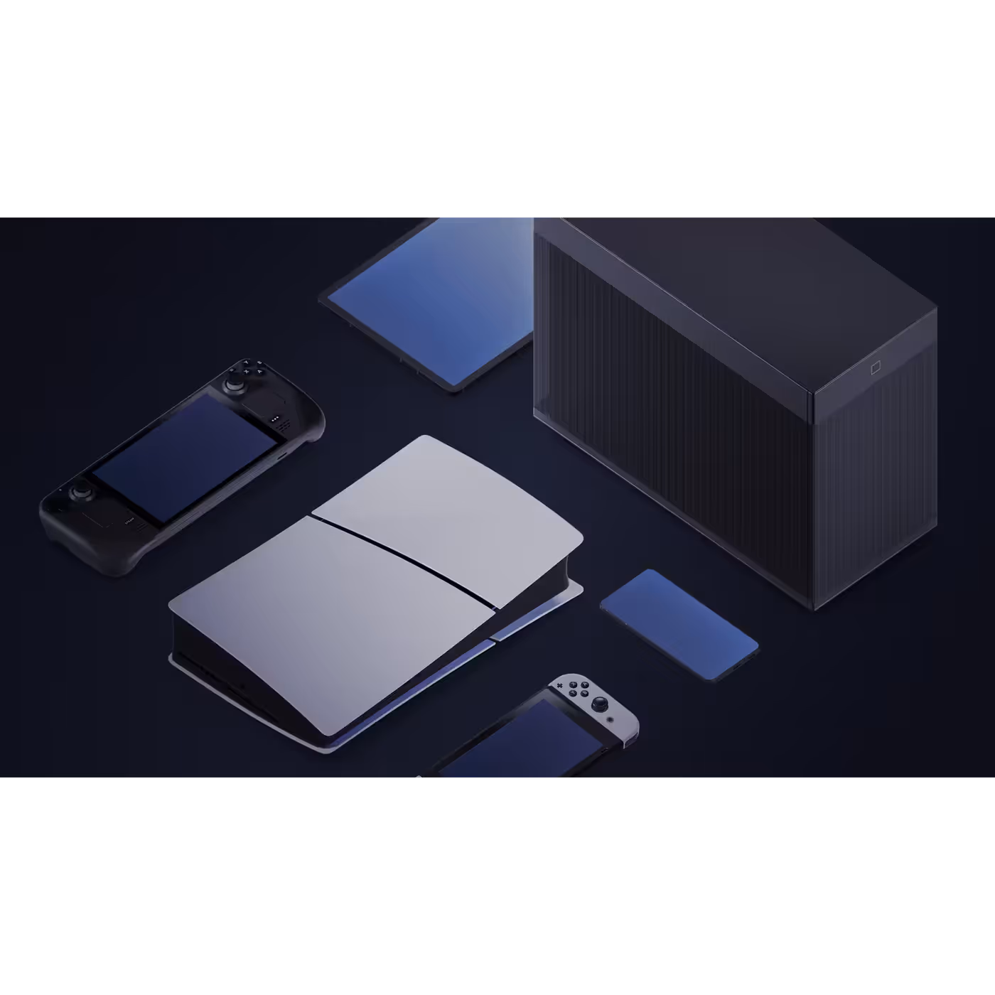 A PlayStation 5, Steam Deck, Nintendo Switch, gaming PC, tablet and phone