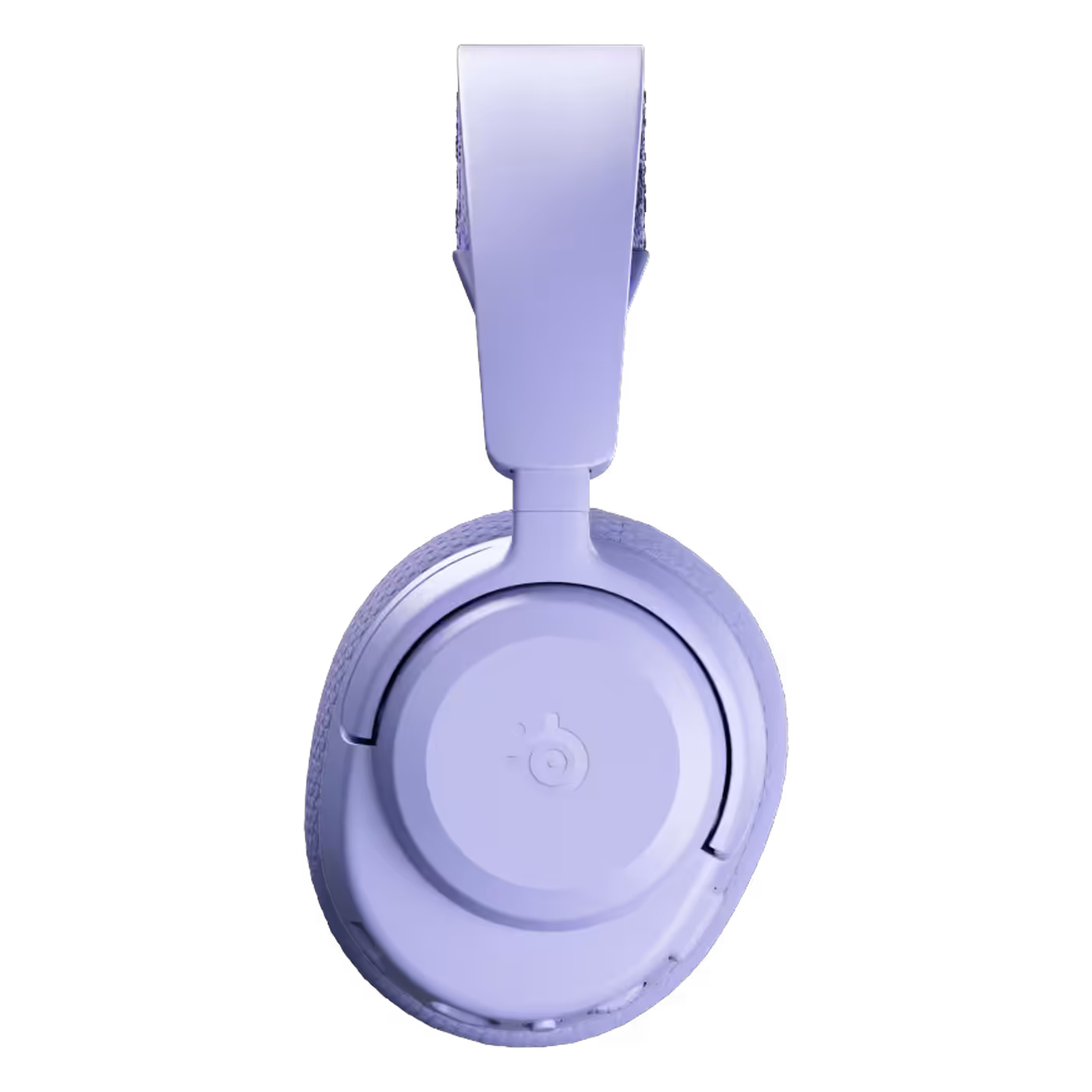 Side view of the SteelSeries Arctis Nova 3 Wireless in Lavender showing the earcup and hinge