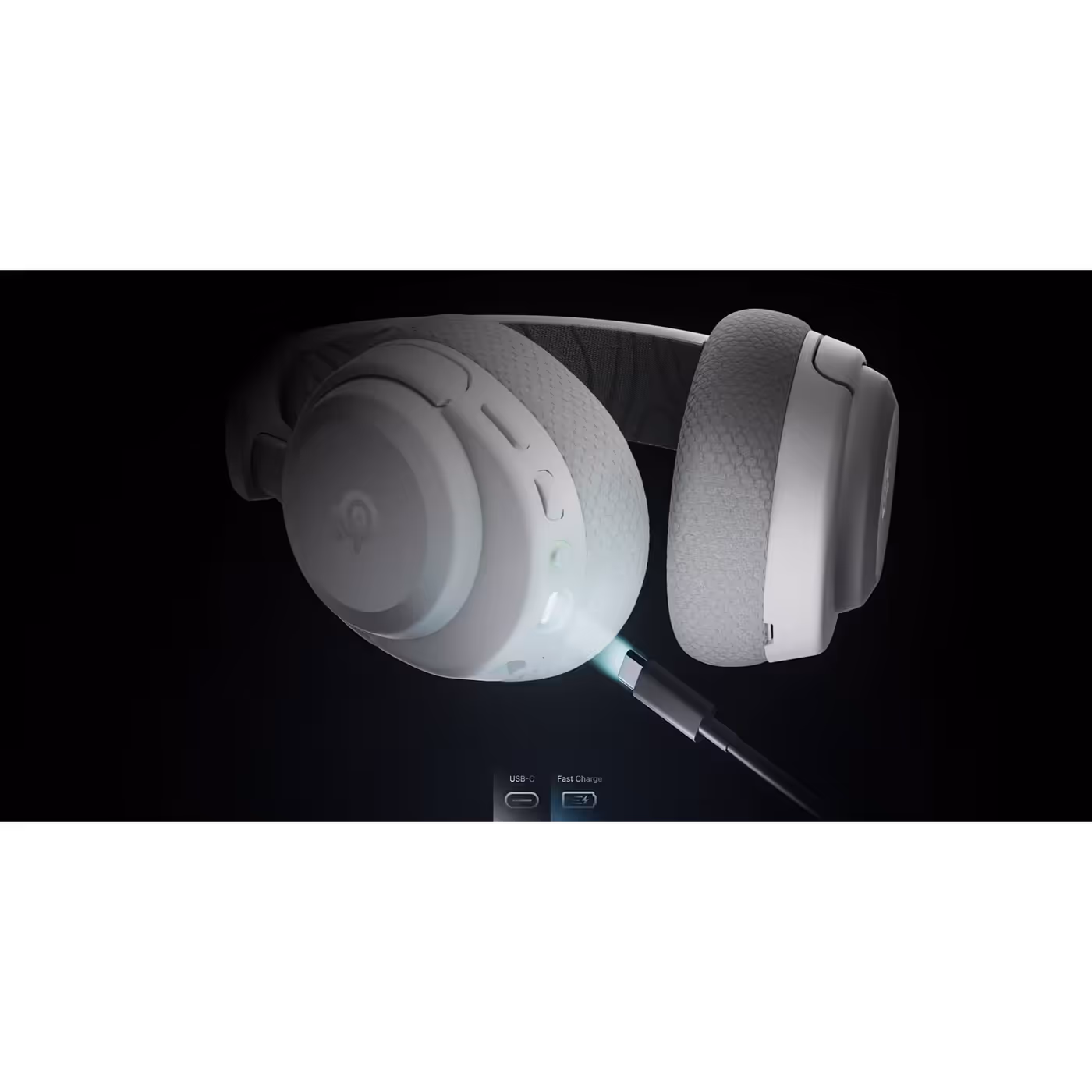 SteelSeries Arctis Nova 3 Wireless in White charging through its USB-C port