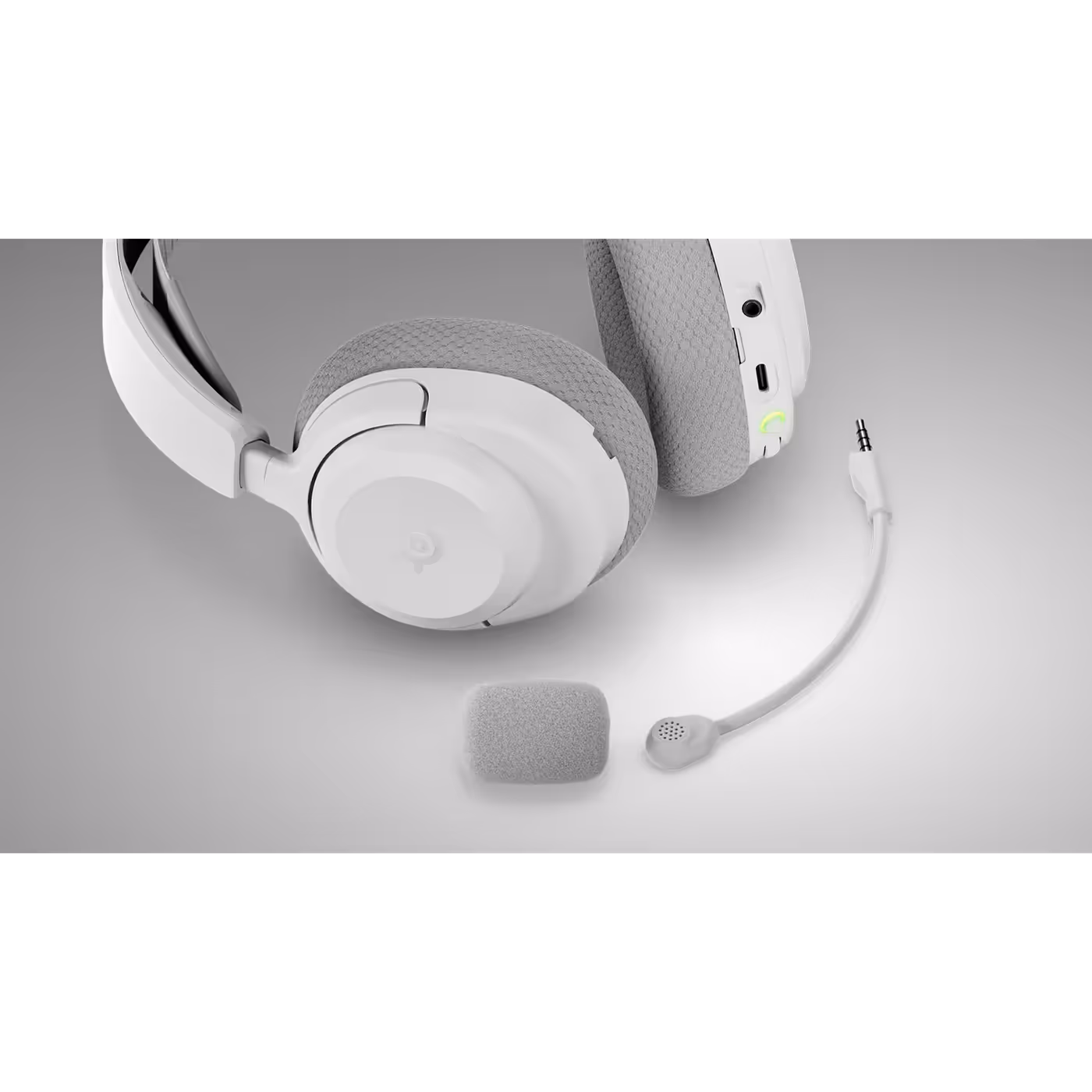SteelSeries Arctis Nova 3 Wireless in White with the boom mic and pop filter detached