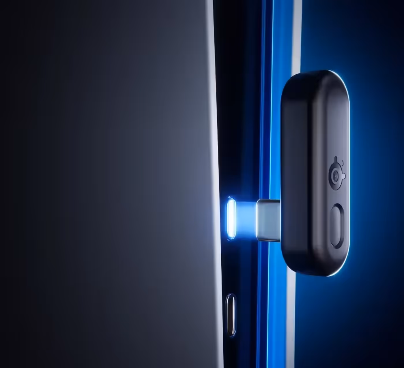 SteelSeries Arctis Nova 3P USB-C adapter on desktop