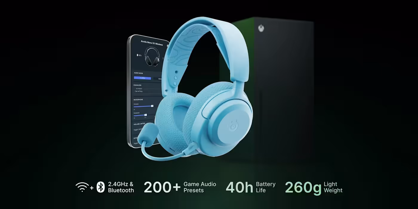 SteelSeries Arctis Nova 3X wireless gaming headset in aqua shown from the front