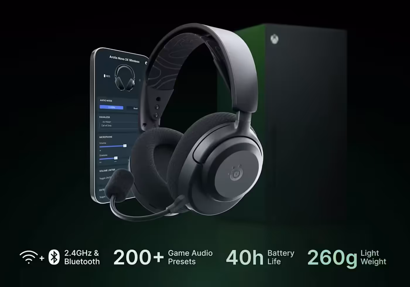 SteelSeries Arctis Nova 3X Wireless Headset Aqua desktop side view