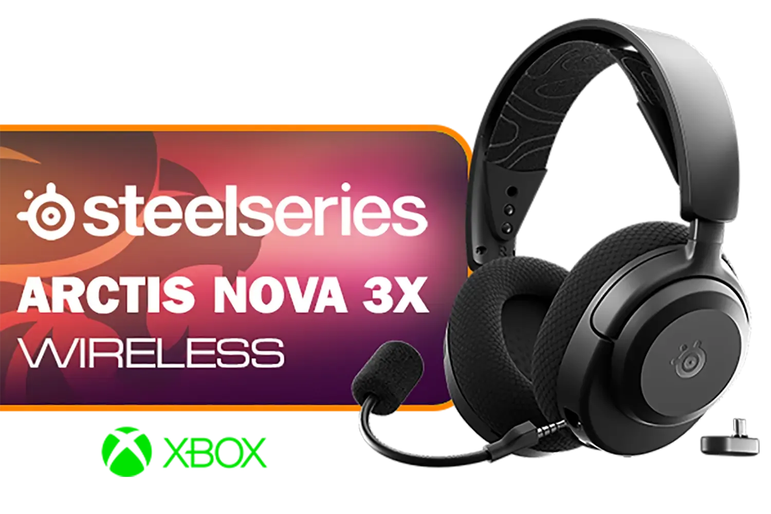 SteelSeries Arctis Nova 3X Wireless Xbox Gaming Headset - Black / 40mm Neodymium Drivers / 360° Spatial Audio / 38-Hour Battery Life / USB-C Dongle for Multi-Platform Use / Noise-Cancelling Mic / Xbox, PS5/PS4, PC, Switch, Mobile, Chromebook / 61689