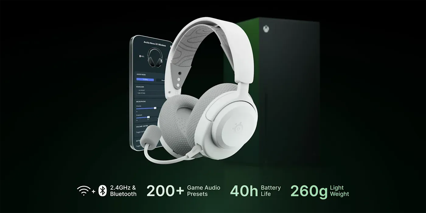 SteelSeries Arctis Nova 3X wireless gaming headset in white shown from the front
