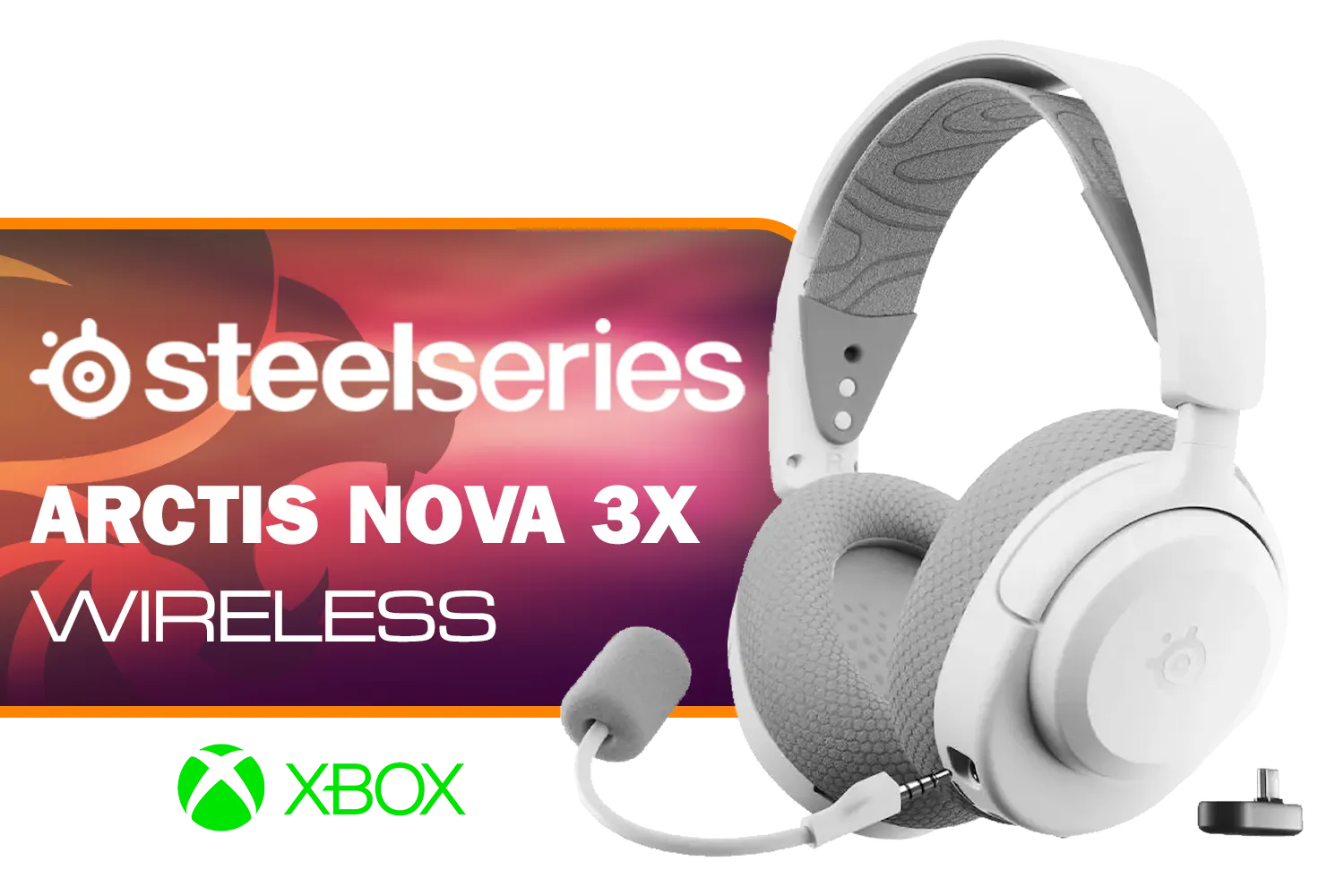 SteelSeries Arctis Nova 3X Wireless Xbox Gaming Headset - White / 40mm Neodymium Drivers / 360° Spatial Audio / 38-Hour Battery Life / USB-C Dongle for Multi-Platform Use / Noise-Cancelling Mic / Xbox, PS5, PS4, PC, Switch, Mobile, Chromebook / 61690