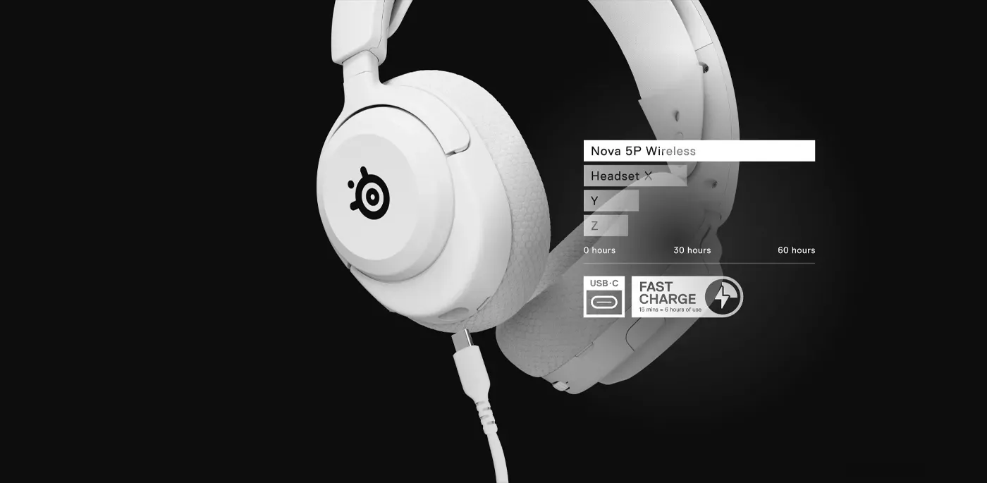 SteelSeries Arctis Nova 5P showing long-lasting battery capacity for extended gaming sessions