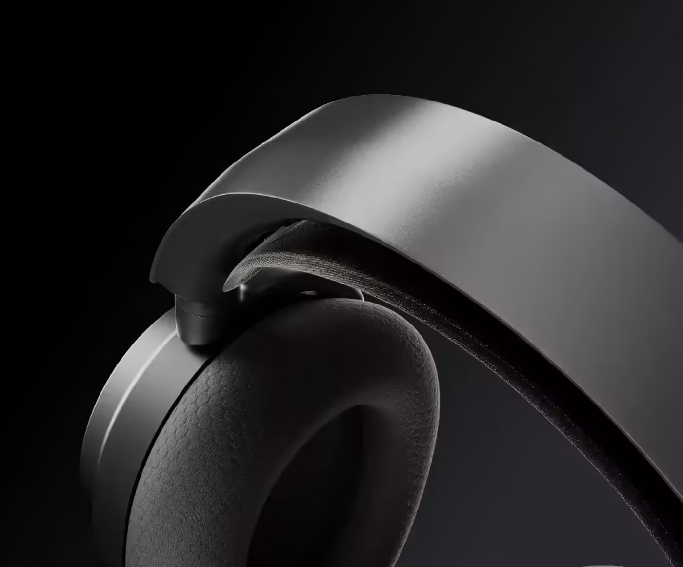 Close up image of Arctis Nova 7P headset showing its metallic build components.