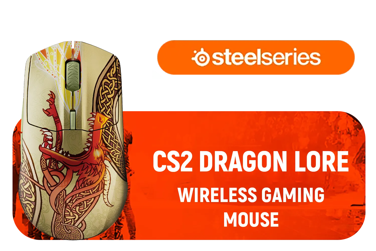 SteelSeries CS2 Dragon Lore Wireless Mouse / 18000 CPI / 1ms Polling Rate / 3 RGB Zones / 40G Acceleration / SteelSeries TrueMove Air Sensor / 2.4GHz - Bluetooth 5.0 / 62614