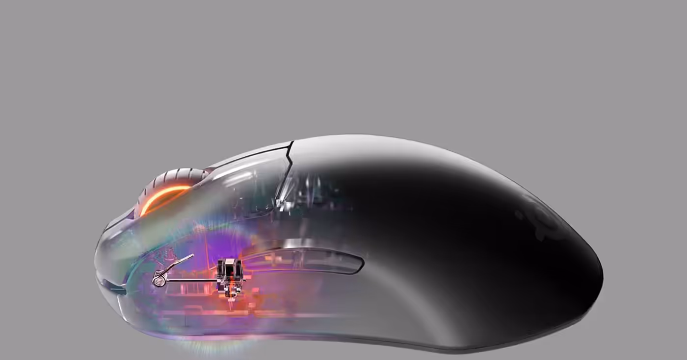 Detailed view of the SteelSeries Prime Mini optical magnetic switch assembly