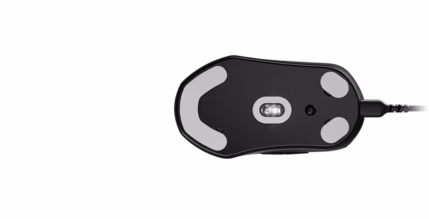 Underside of the SteelSeries Prime Mini showing skate placement
