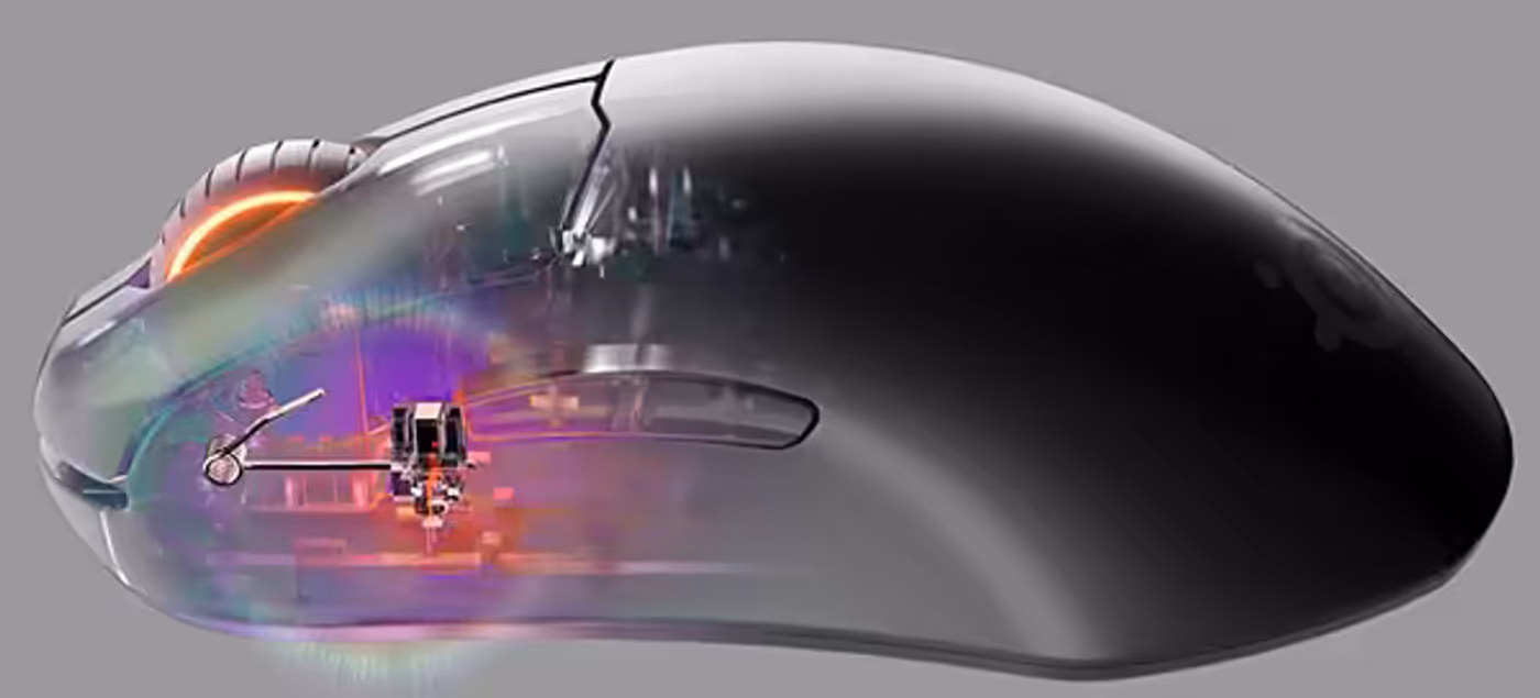 SteelSeries Prime Mini gaming mouse in black showing its main click buttons