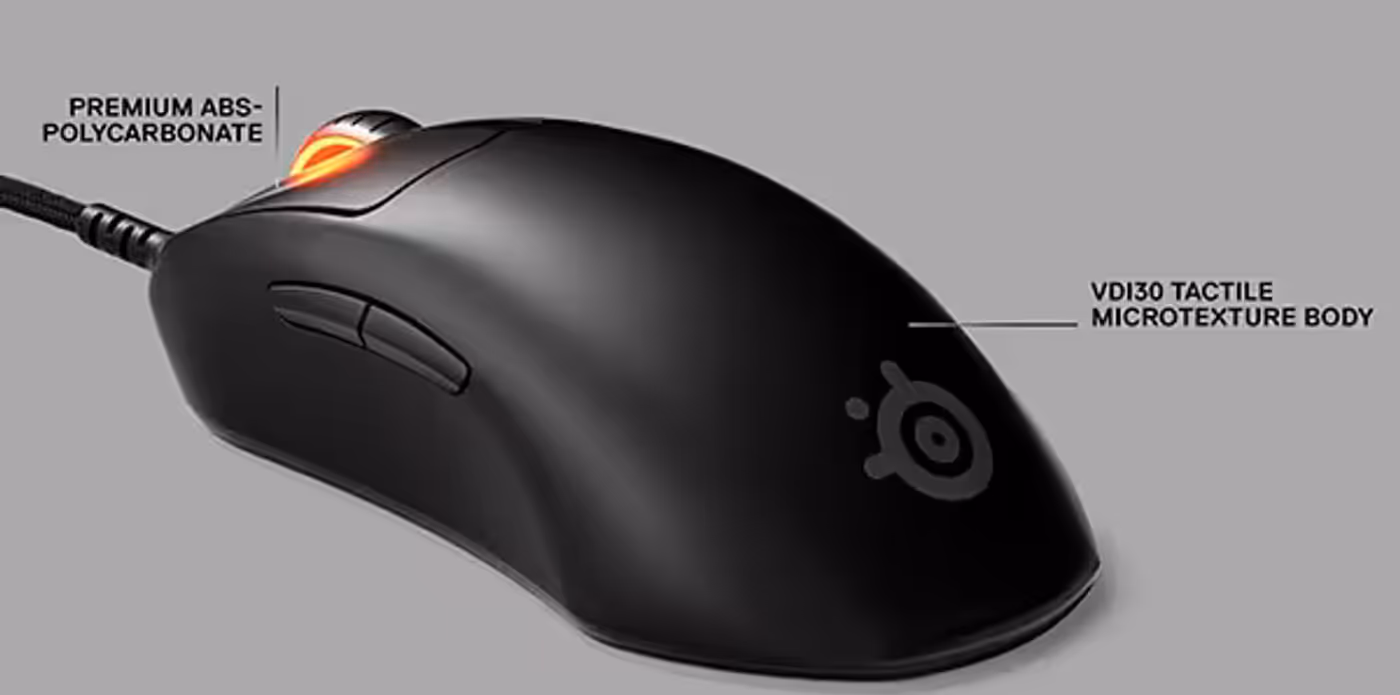 Textured matte finish on the top shell of the SteelSeries Prime Mini