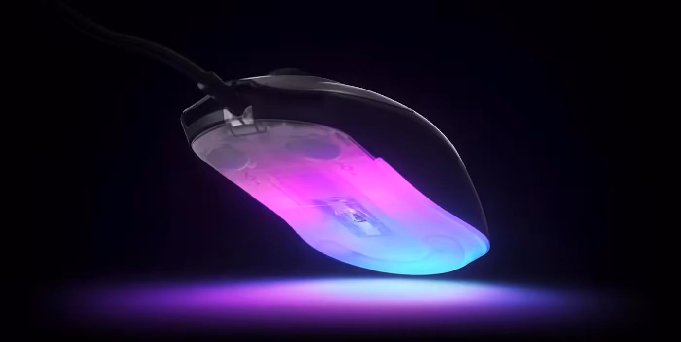 RGB lighting customization options on SteelSeries Rival 3 Gen 2 gaming mouse