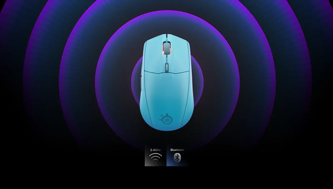 Aqua Rival 3 Gen 2 Wireless mouse alongside its USB wireless dongle