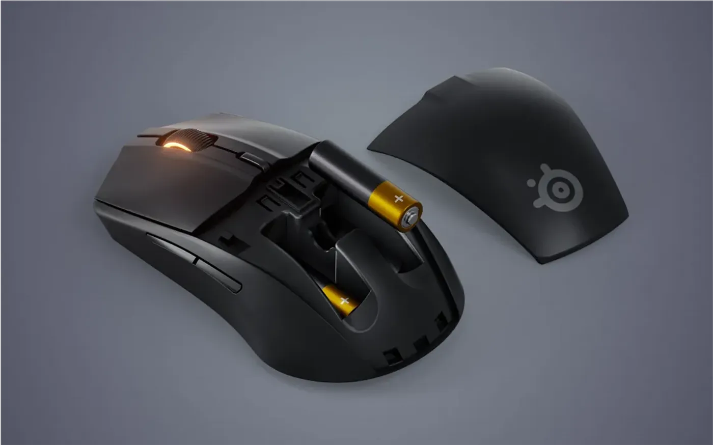 Rival 3 Gen 2 Wireless mouse showing its removable AAA rechargeable battery